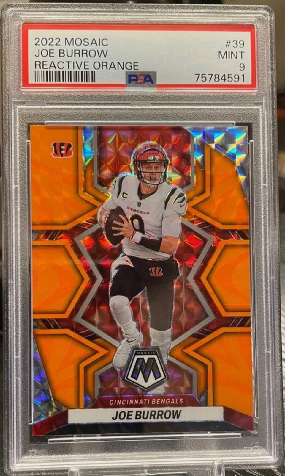 2022 Panini Mosaic Joe Burrow Orange Reactive #39 PSA 9 MINT!