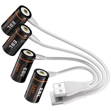 4Pcs RCR123 CR123A 123 3V USB Lithium Li-ion Rechargeable Batteries With Cable