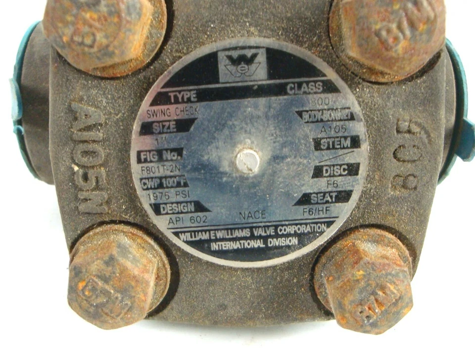 WILLIAM E WILLIAMS 1" - 800 SWING CHECK VALVE - MAX 1975 PSI (NEW) A105 1-800 - Image 3 of 4