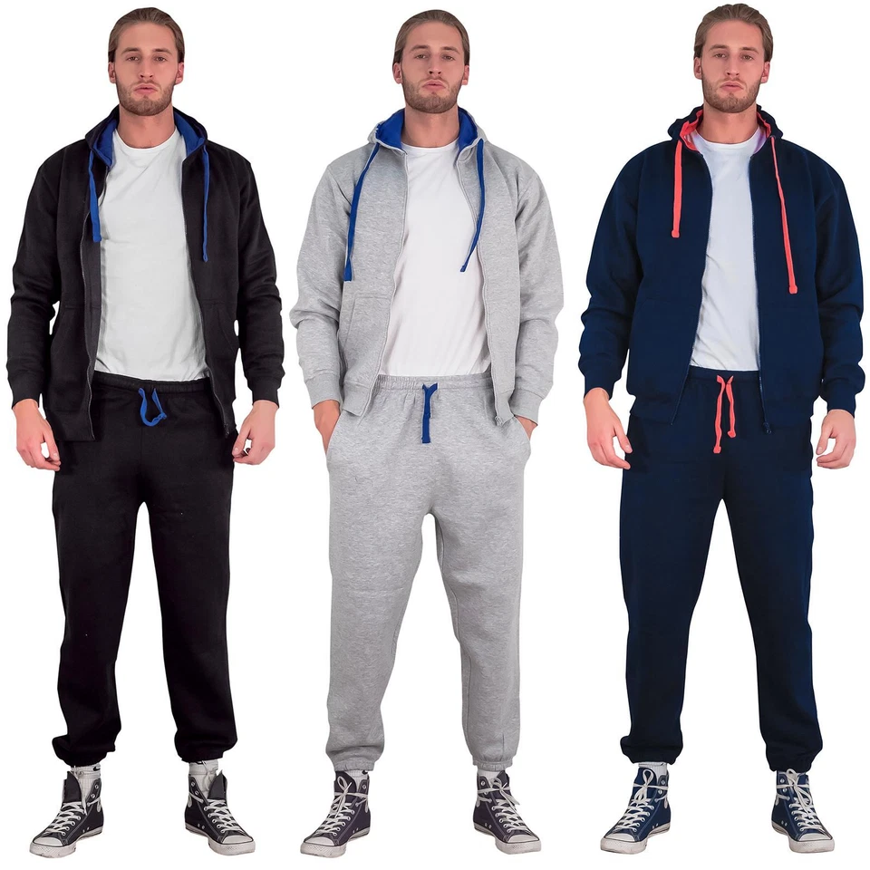 Men Full Zip Hoodie Set Jogging Sportswear Casual Tracksuit Jogger Sweat Pants - Image 2 of 4