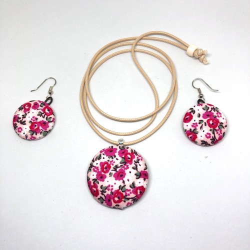 Black White Red Blue Polkadot Long Round Button Earrings Necklace Matching Set - Picture 16 of 64