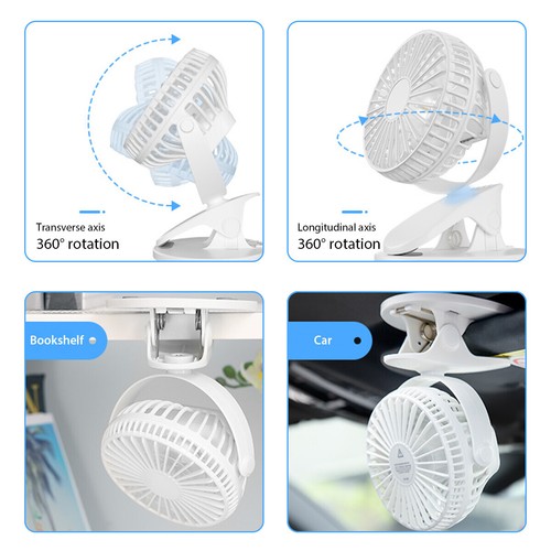 3 Speeds USB Rechargeable Mini Cooling Fan Clip On Desk Baby Stroller Portable - Picture 7 of 13
