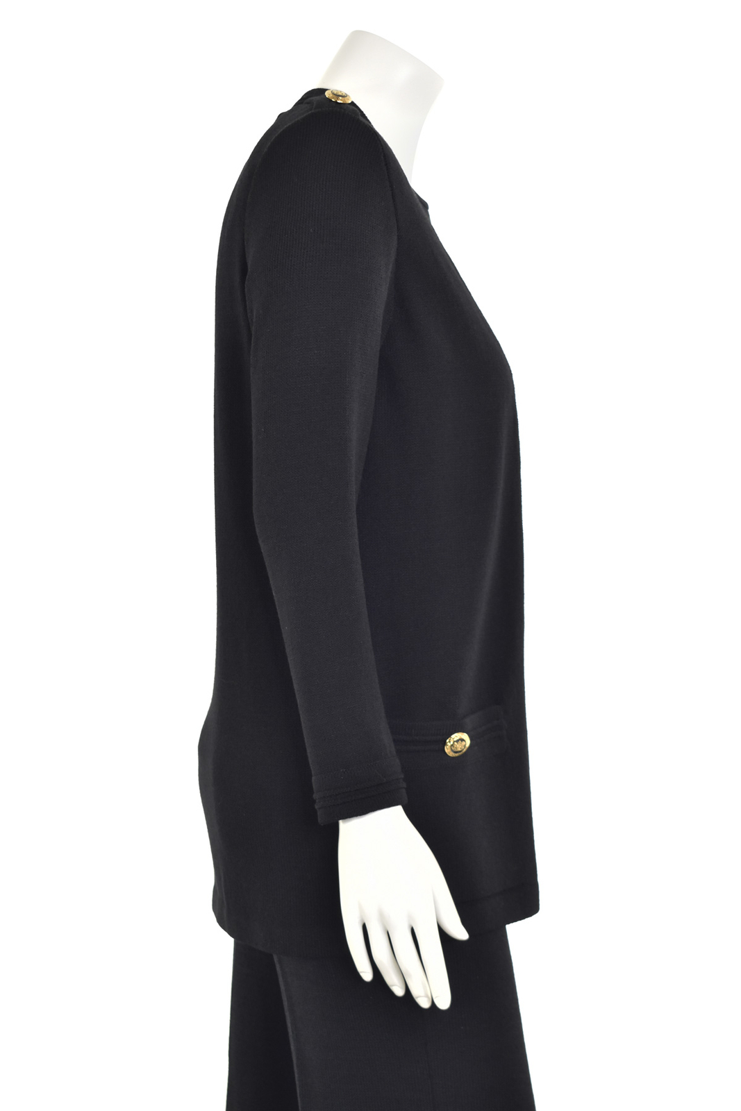 *CLASSIC!* St. John Knits Black Santana Knit Open Front Jacket w/Gold