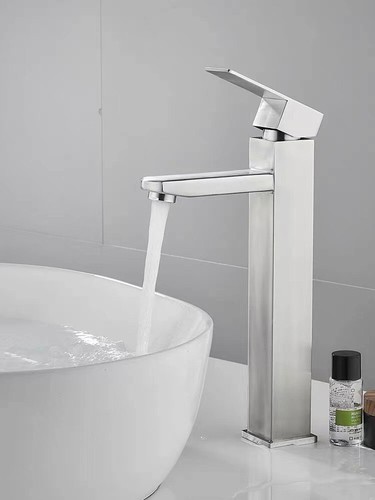 Modern Mono Basin Sink Mixer Tap Tall Lever Handle Square/Round Chrome Cloakroom - Picture 23 of 25