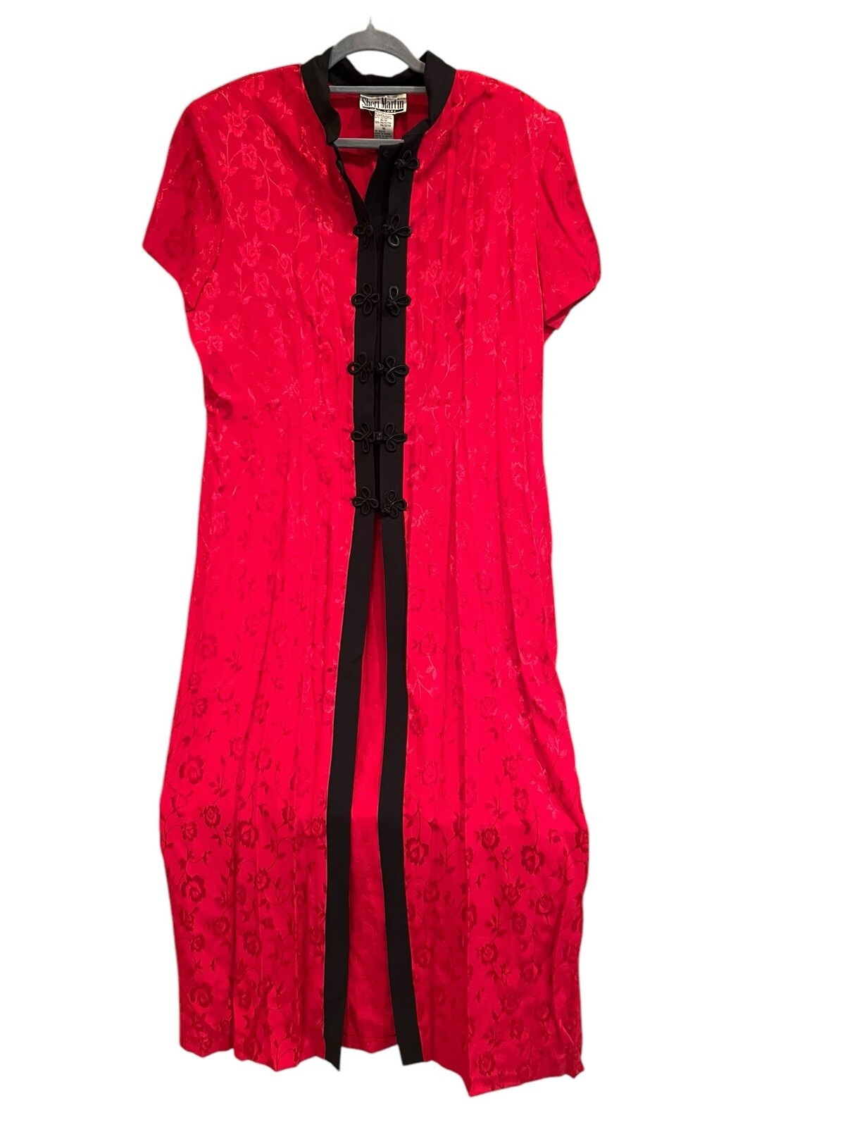 Vintage ‘90s Sheri Martin Red/Black Asian Kimono Inspired Maxi Jacket Dress 16