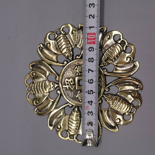 Sammeln Sie chinesische Messing Tier fünf Fledermäuse Reichtum Geld Münze Bronze Spiegel Ornamente - Bild 5 von 6