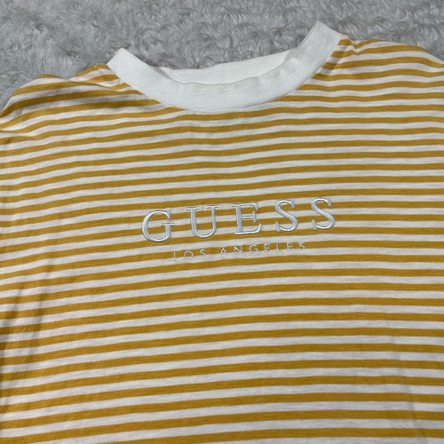 Camisa Guess Originals Para Hombre XS Camiseta a Rayas Amarillas Logo Bordado Retro F2 - Imagen 2 de 5