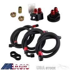 AN10 Oil Cooler Filter Sandwich Adapter+1.2/1.4/1.6m Steel Braided Oil Line Hose