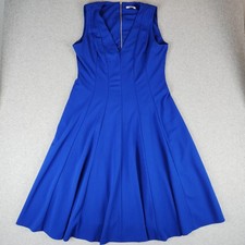 Calvin Klein Size 14 Royal Blue Fit & Flare Dress Sleeveless Midi Gold Back Zip