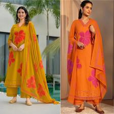 Pakistani Pure Cotton Kurti Pant Dupatta Set Indian Designer Ethnic Salwar Suit