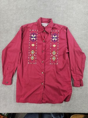 Bechamel Shirt Womens Small Red Embroidered Southwest Western Tunic Button Up