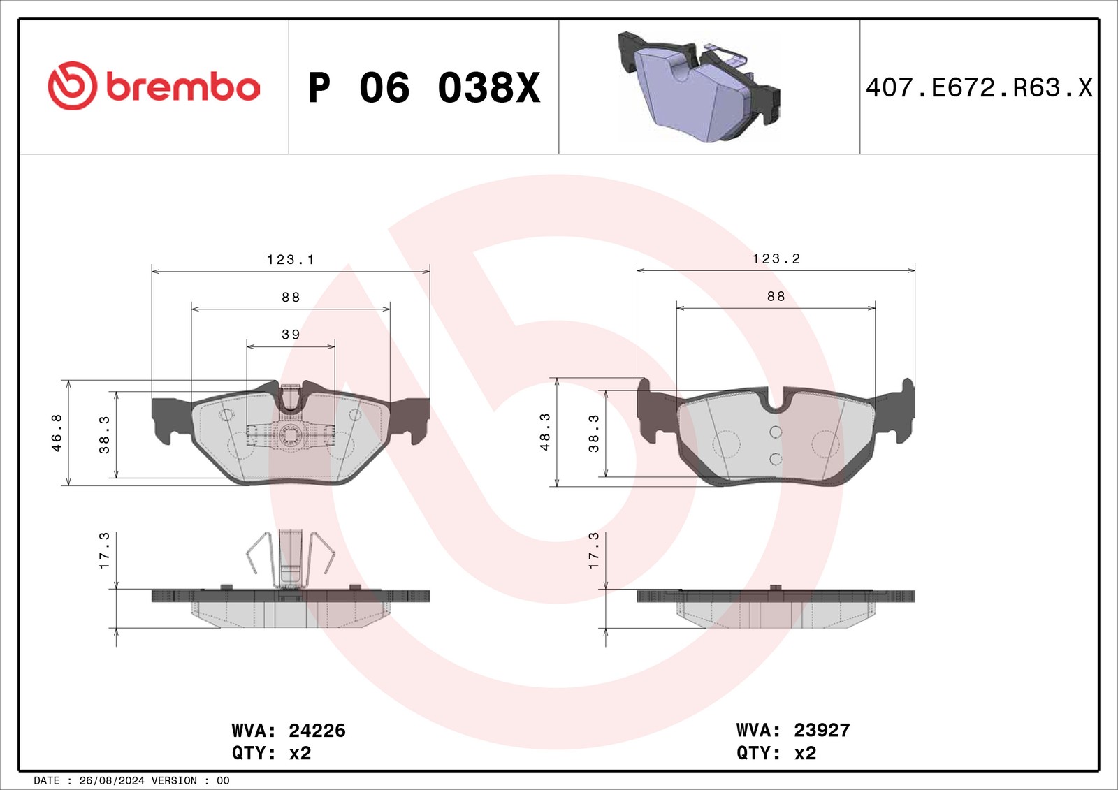 Brake Pads Set fits BMW 323 2.5 Rear 05 to 12 Brembo 34121288891 34121288892 New - Image 37