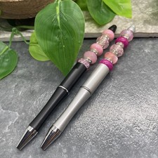 2 PC Handmade Beads  Rhinestones Black Ink Pen Set Cat Pink New B781
