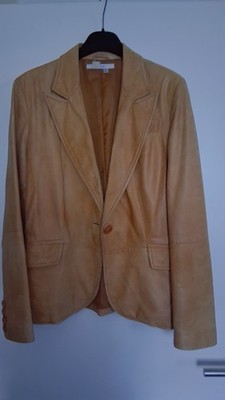 Zara Lederblazer Damen Gr. M Beige/Camel Echtleder Blazer Jacke top Zustand