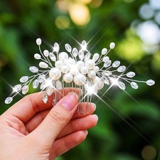 Silver Bridal Hair Comb Rhinestone Pearl Wedding Pieces Brides Accessories