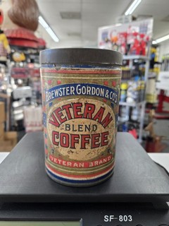 Antique Very Colorful 1 Pound Paper Label Coffee Tin Can Which Held Veterans...