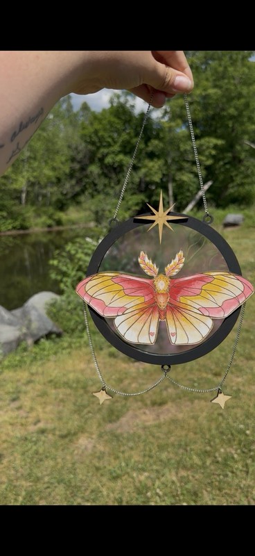 Handmade Rosy Maple Moth Suncatcher Window Hanging Nature Decor Gift