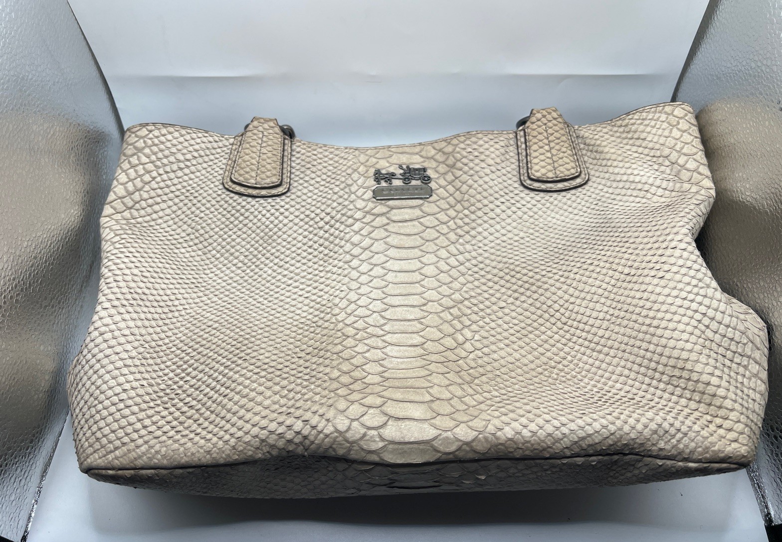 Coach shoulder Bag Embossed Python Leather Gunmet… - image 1