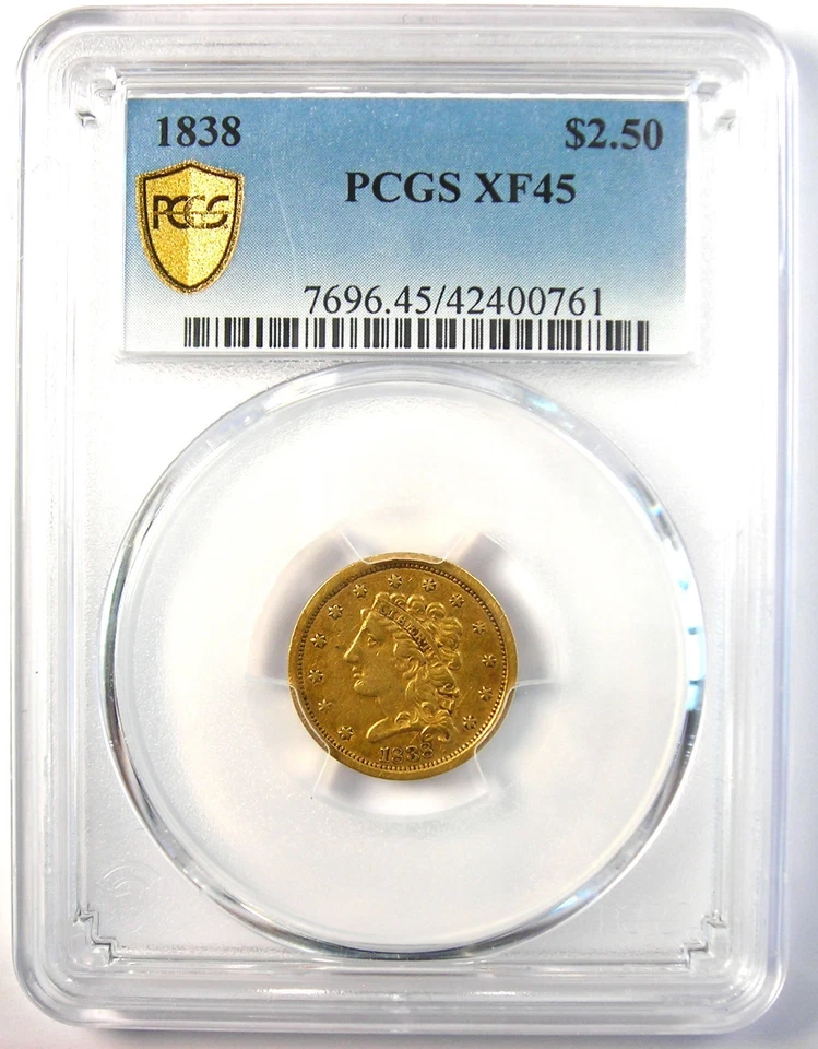 1838 Classic Gold Quarter Eagle $2.50 Coin - Certified PCGS XF45 (EF45) - Rare! - Image 2 of 4