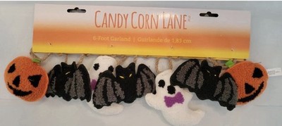 Candy Corn Lane 6ft Garland Ghosts Bats Jack O Lantern Soft Crochet NEW