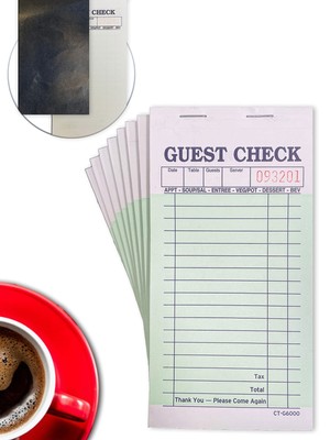 . [10 Books] 2 Part Guest Check Pads Green & White with Carbon Paper Guest Ch...