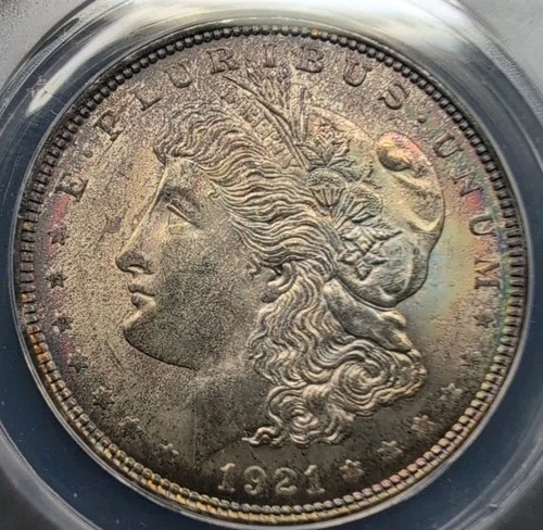 1921 $1 Morgan Silver Dollar ANACS MS65 Spectacular Rainbow Toned Beautiful Coin