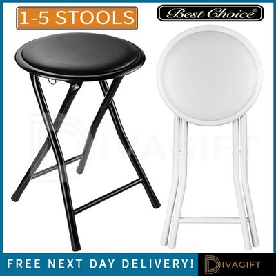 SCHWARZ WEISS KLAPPHOCKER RUND KLAPPBAR METALL PLATZSPAREND HOCKER GEPOLSTERTER SITZ