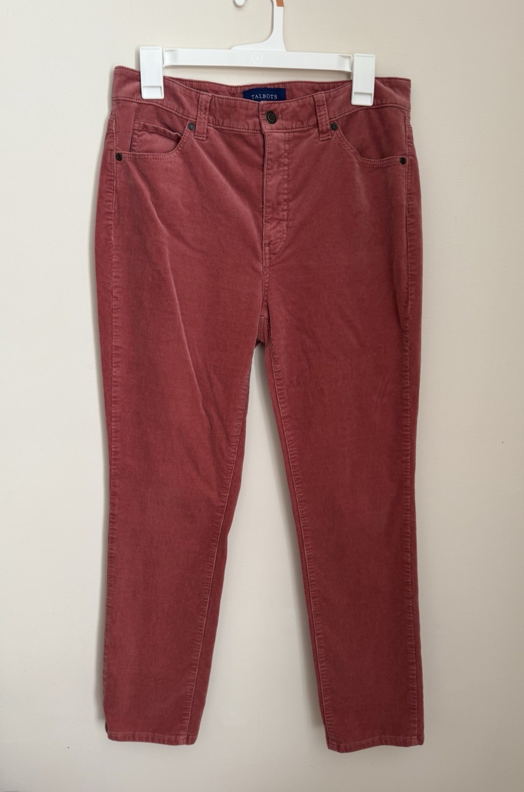 Talbots Corduroy High Waist Straight Leg Pant Womens Size 8 Petite Coral Stretch