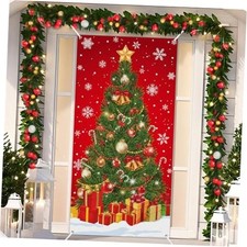 Christmas Door Cover 35.4 x 70.9 Inch Xmas Tree Door Cover Banner Snowflake
