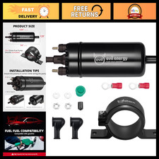High-pressure Inline Electric Fuel Pump 255 Lph With Bracket Clamp - Black