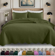 Embossed Quilted Bedspreads Queen Size Ultra Soft Reversible Coverlet Bed Throw