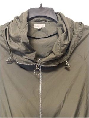 Main Strip Women s L Sage Green Hooded Windbreaker Utility Jacket Full Zip EUC