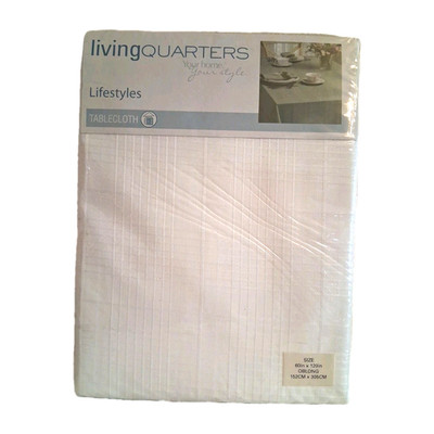 LivingQuarters Lifestyles Thread Stripe White Tablecloth 60'' × 120'' Rectangular 
