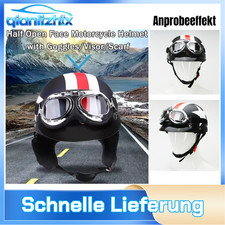 Retro Oldtimer Motorradhelm + Brille Motorrad Helm mit Halbschale Schal Krempe