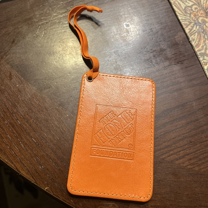 HOME DEPOT FOUNDATION RARE  Travel ORANGE FAUX leather luggage tag