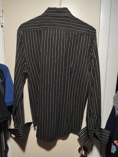Chemise habillée Calvin Klein noire rayure marron L/S poignets français boutonnée grande taille - Photo 4/5