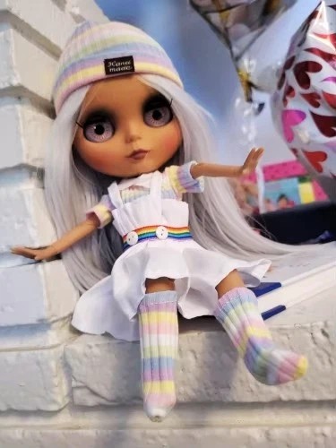 NEO Blythe Puppe maßgefertigt weiße Haare OOAK 12" mattes Gesicht hellbraun Hautgelenk Körper 1/6 - Bild 12 von 24