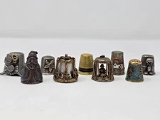 Lot of 9 Vintage Collectible Thimbles – Pewter Brass Cloisonné Novelty Mix