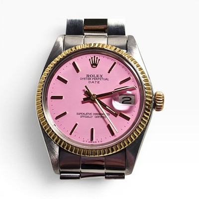 Rolex Date 34 mm Two Tone Candy Pink Dial Oyster Automatic Watch 1500 Circa 1978