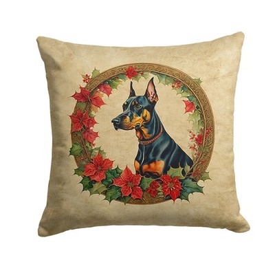 Doberman Christmas Flower Frames Throw Pillow