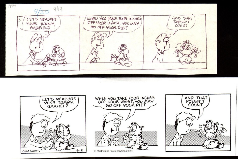 JIM DAVIS GARFIELD Daily strip prelim batch x5 Original comic art Batch 3 Comic Art
