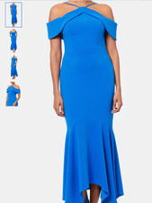 NWT Xscape Evenings Cold Shoulder Handkerchief Hem Scuba Crepe Gown, size8,$238