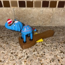 Vintage ELEPHANT Push Puppet British Patent Collapsing Toy Blue Circus #123