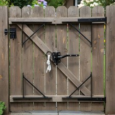 Durable Anti-Sag Gate Kit for Wooden Fences - Black Steel with Easy Install