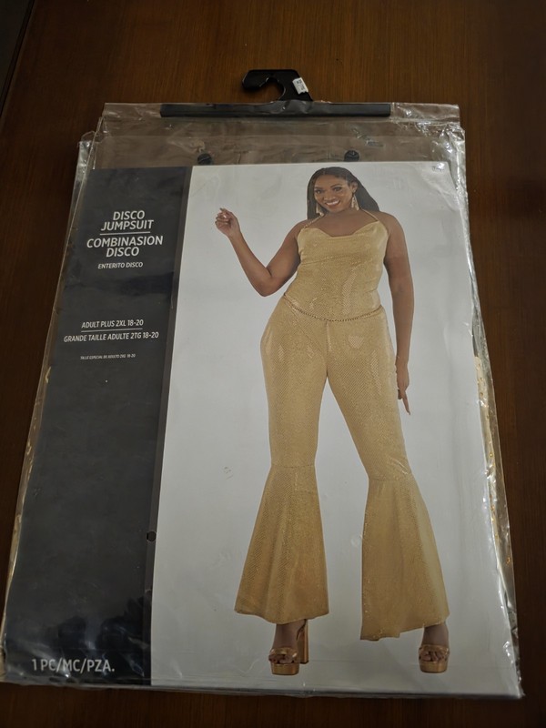 WOMENS GOLD DISCO JUMPSUIT COSTUME SIZE 2XL 18-20