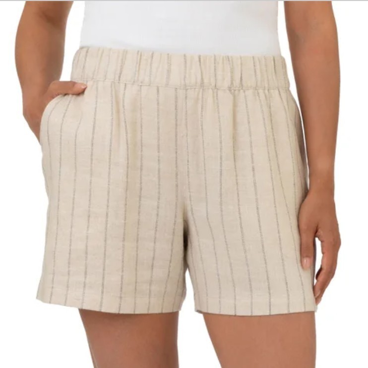 BLANKNYC Women's Striped Pull-on Linen Midweight XL Shorts W/Side Pkt & Drawcord