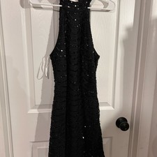 Medium Black Sequin Sleeveless Halter Mini Dress