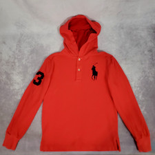 Polo Ralph Lauren Youth Big Pony Long Sleeve Hoodie Pique Cotton Orange M 10/12