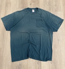 vintage 90s Sunfaded Blank Jerzees Tee XL USA Made Teal Fader 1990s Blue Shirt