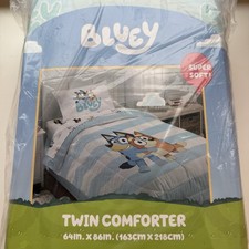 NEW Bluey kids comforter striped blue and white TWIN size.